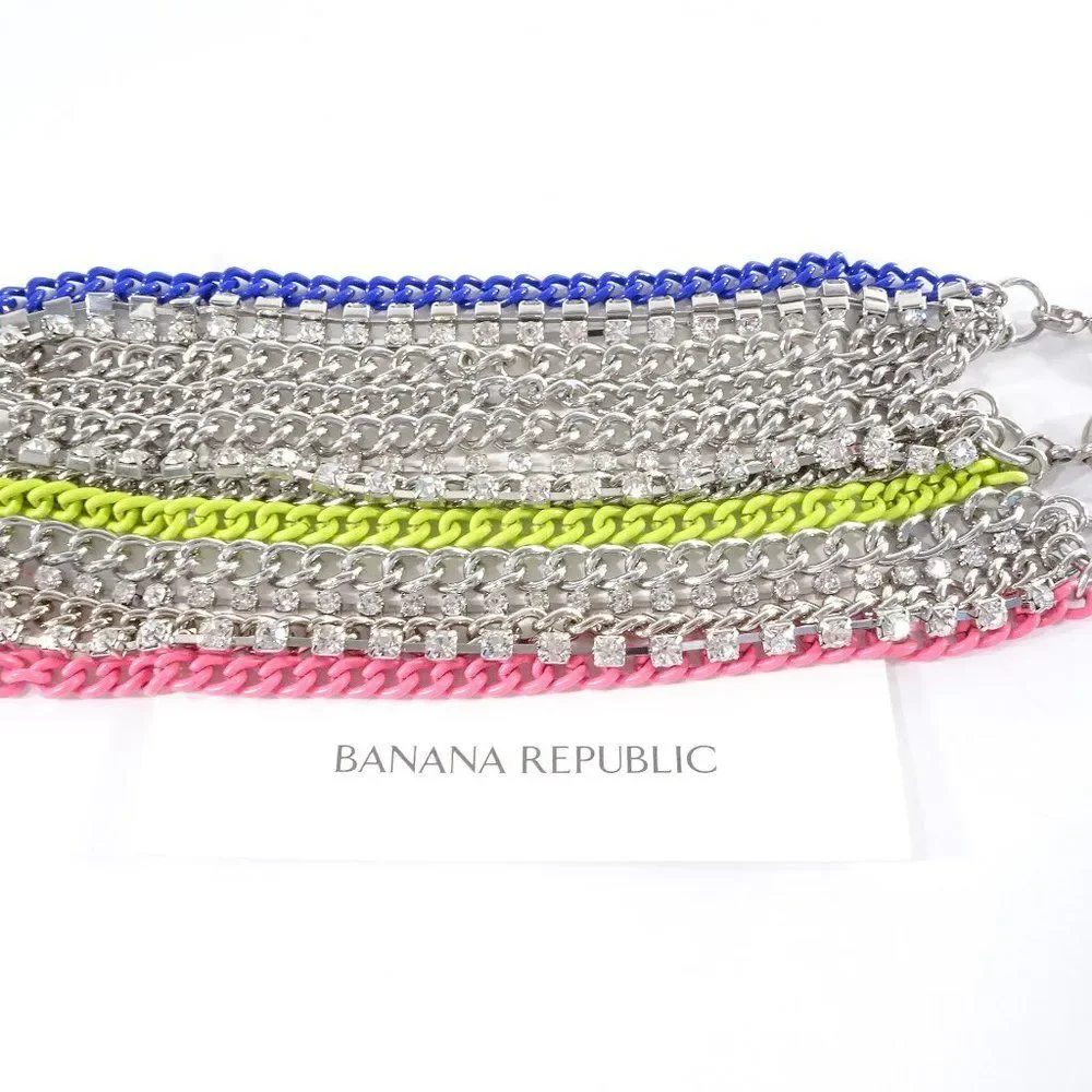 NWOT Banana Republic Crystal Enamel Layered Chain Bracelet Set of 3 PCS 45 EA
